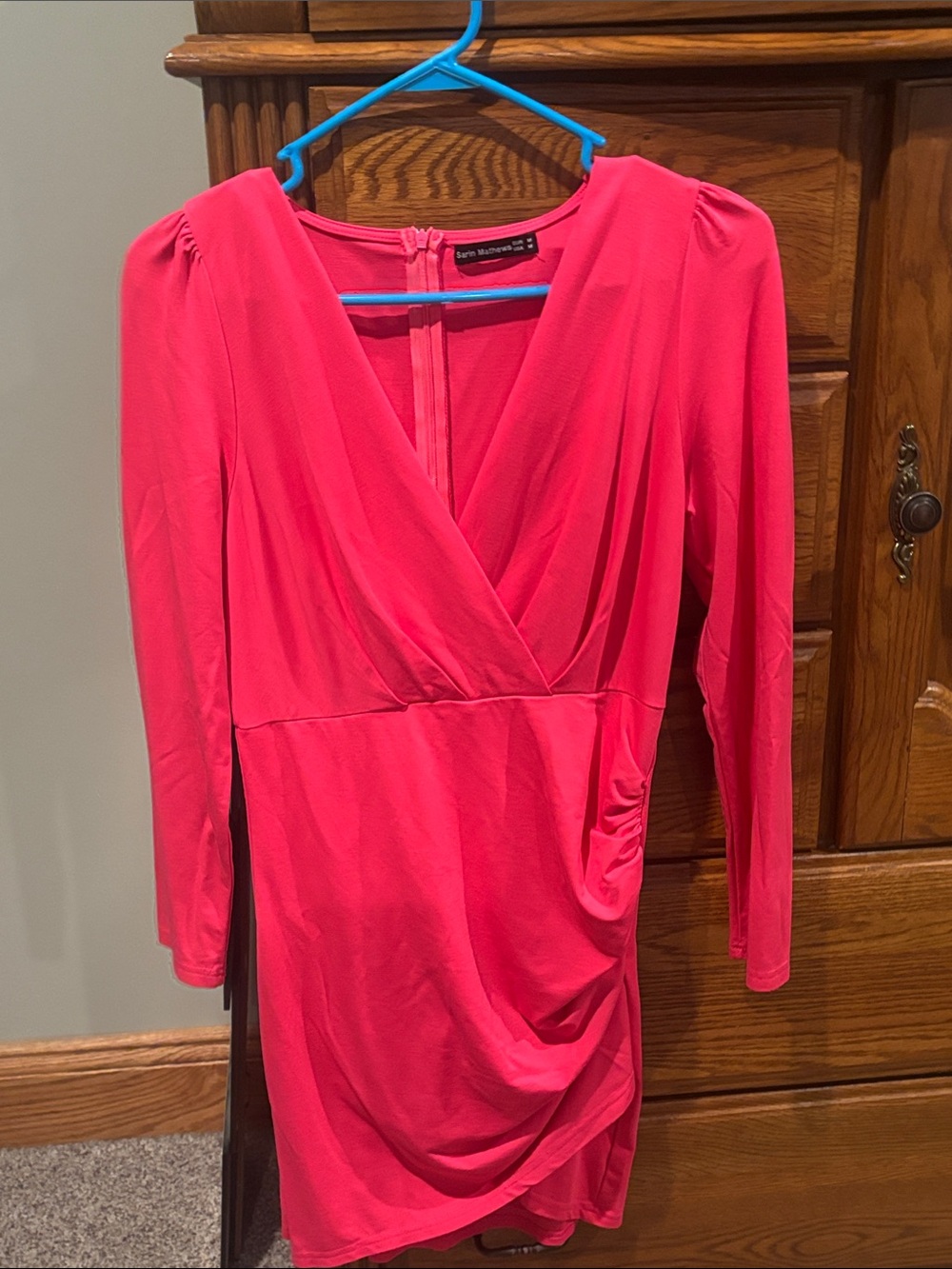 Fuchsia Wrap-Style Long Sleeve Dress